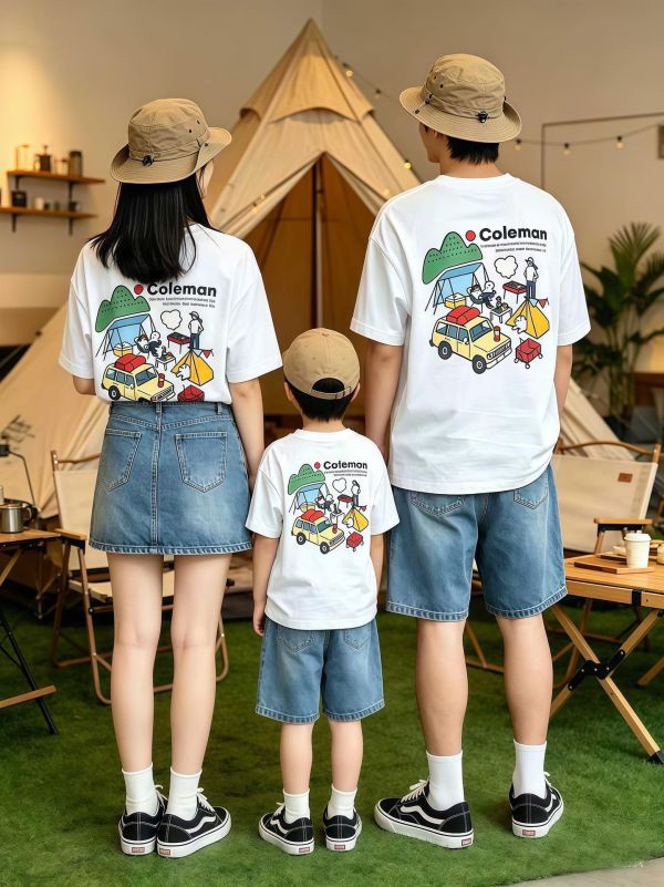 親子裝露營狗狗插畫T恤上衣(2色) 