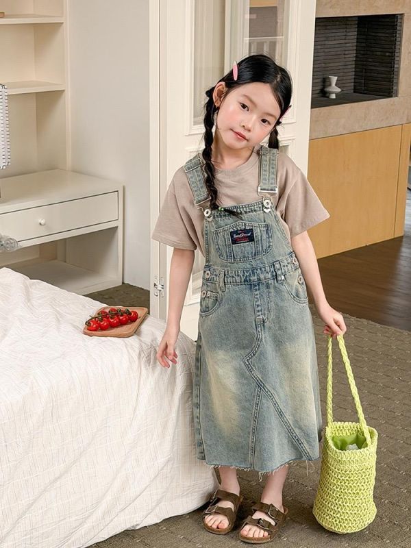 親子-復古經典刷舊牛仔吊帶連身裙 