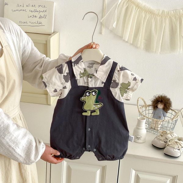 假兩件立體恐龍吊帶連身裝 