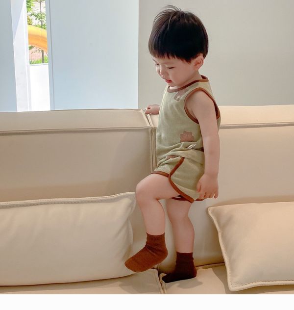 華夫格小熊兩色無袖套裝 