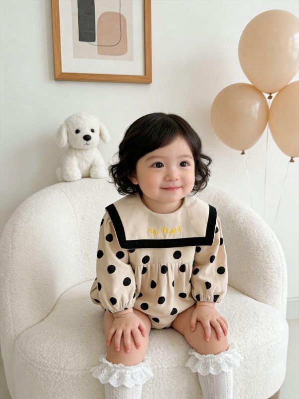 大翻領珍珠奶茶點點包屁衣 