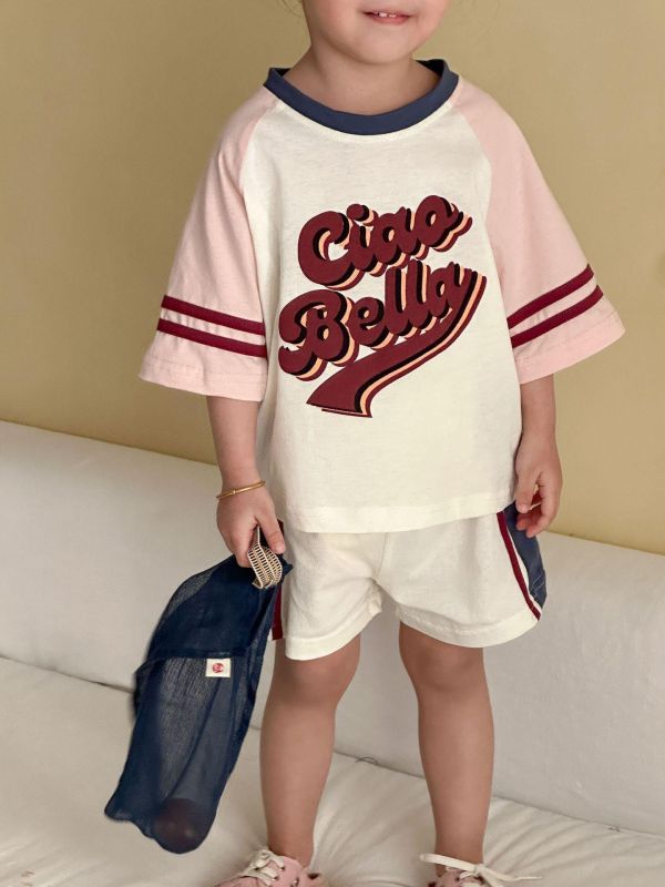 撞色拼袖運動風兩件式套裝 