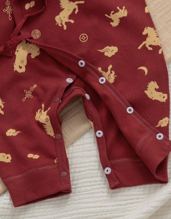 新生兒滿版小馬側開反包手連身裝 