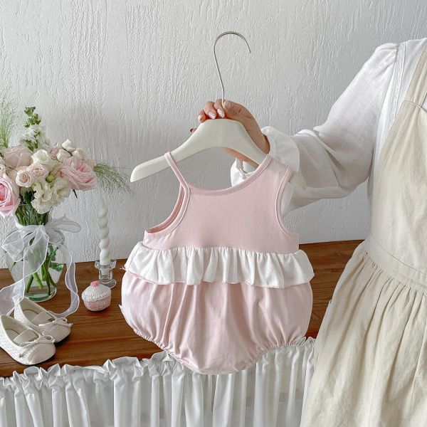 不對稱背心蕾絲拼接包屁衣 