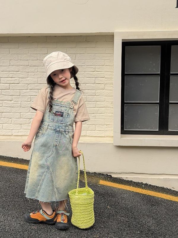 親子-復古經典刷舊牛仔吊帶連身裙 