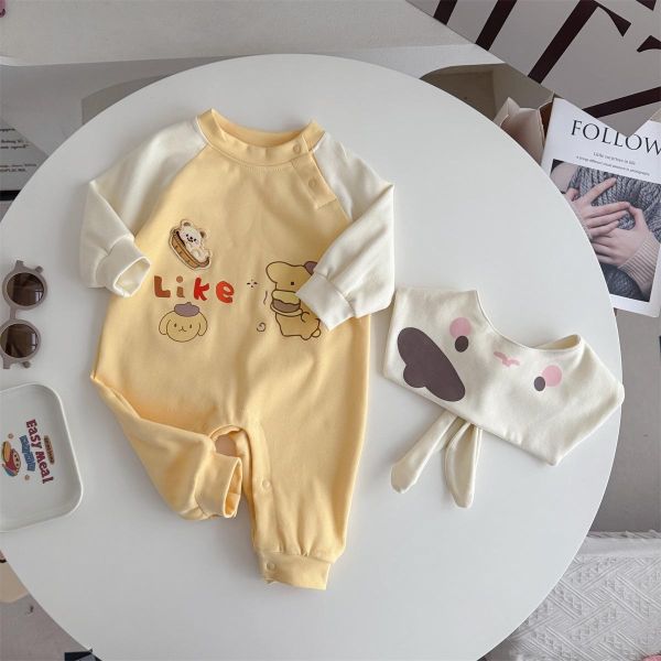 可拆式披肩-海軍風狗狗印花連身裝 