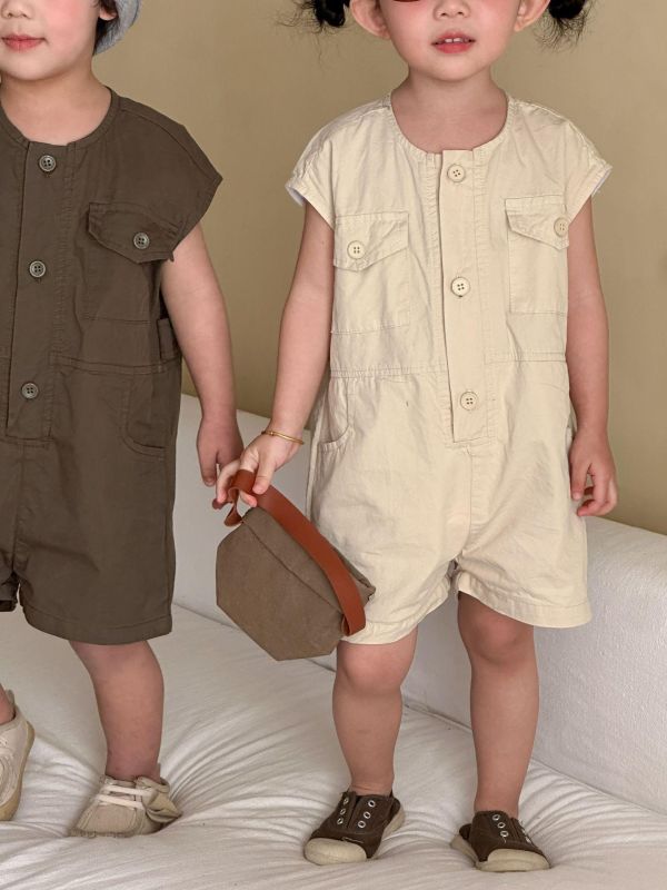 後字母刺繡素色休閒連身裝 