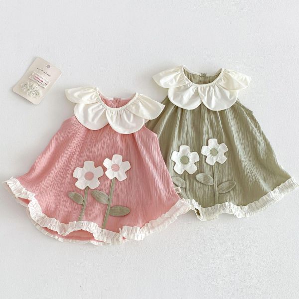 花領立體小花削肩連身裙 