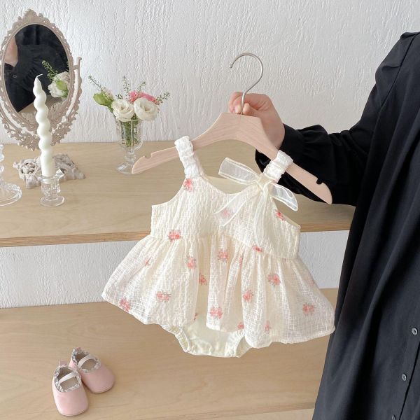 甜美小花抓皺棉背帶包屁裙 