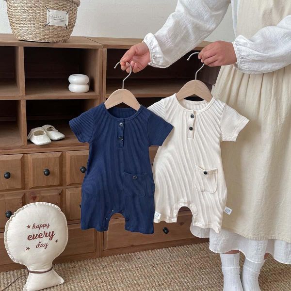 素色螺紋單口袋超彈連身裝 