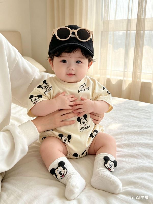 滿版米奇印花寬鬆包屁衣 