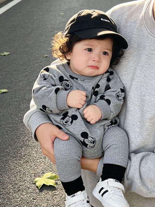 滿版米奇寬鬆包屁衣/素色螺紋打底褲 