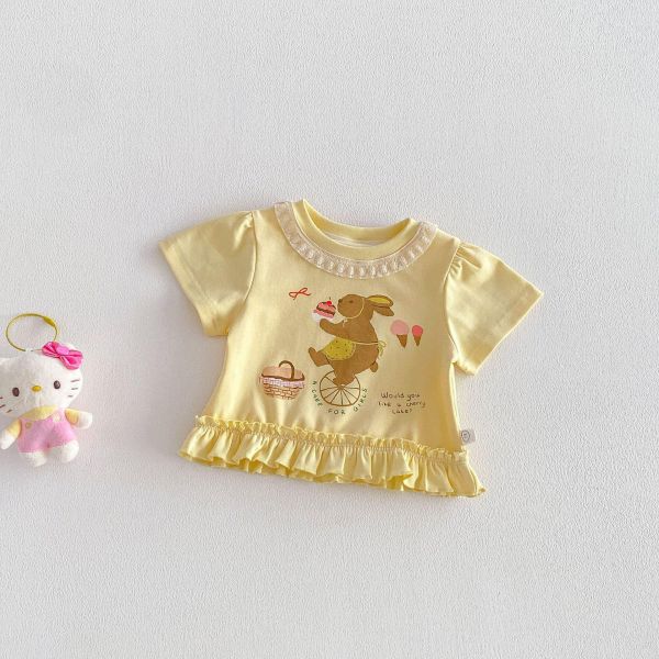 可愛印花蕾絲領口花邊上衣 