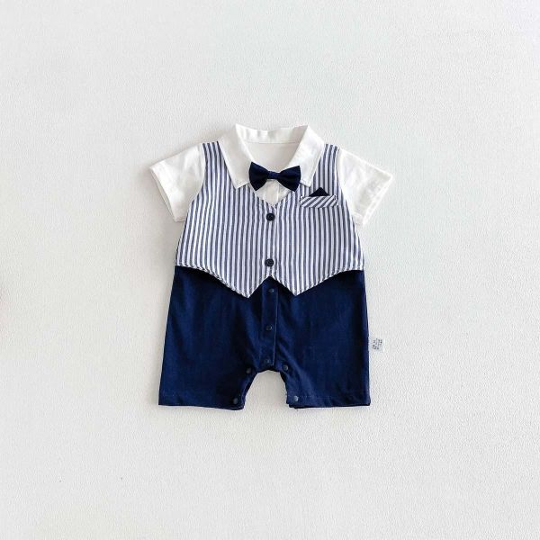 假兩件紳士領結連身裝 