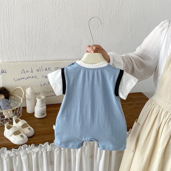 假兩件拼色小狗連身裝 