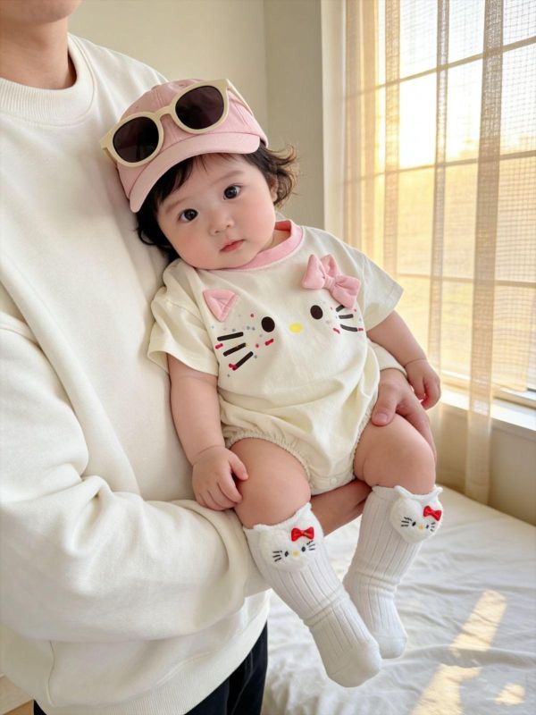 可愛貓咪印花寬鬆包屁衣 