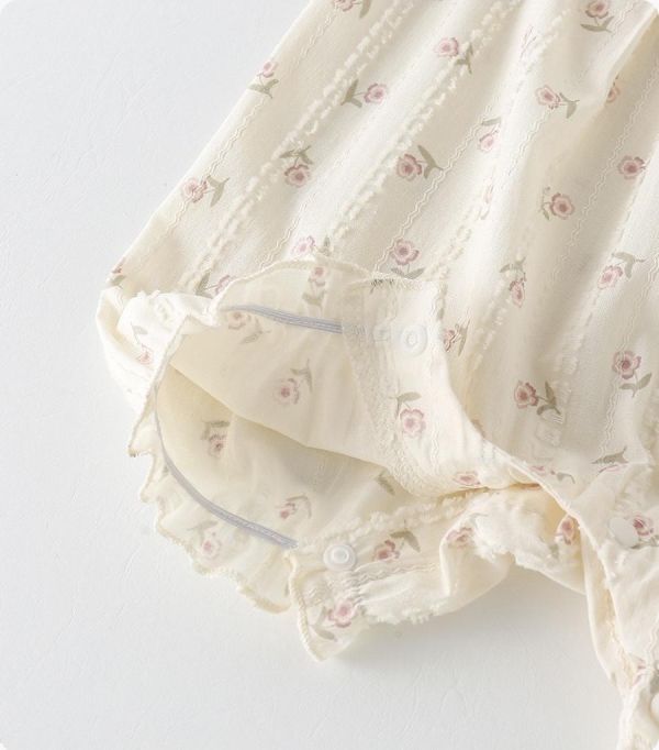 田園風櫻桃碎花方領連身裝 