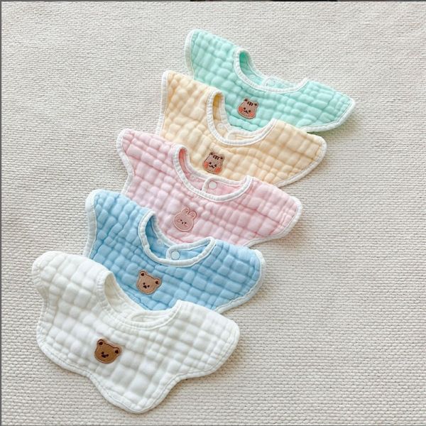 紗布棉花邊刺繡口水圍兜(5入) 
