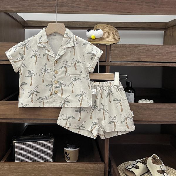 渡假休閒椰子樹印花兩件式套裝 
