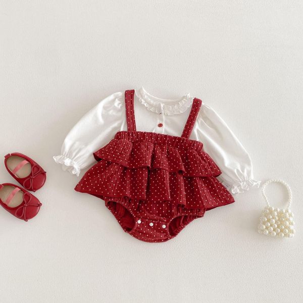 假兩件吊帶點點包屁衣 