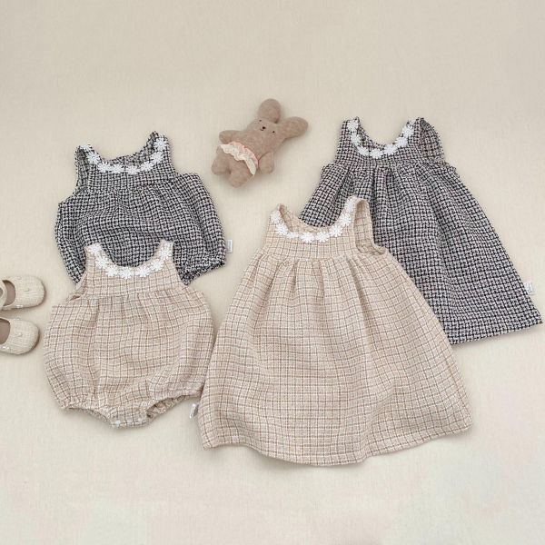 姊妹款小香風格紋包屁衣/洋裝 