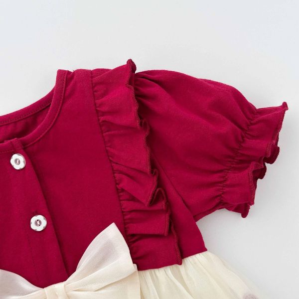 假兩件櫻桃拼接短袖/長袖包屁裙 