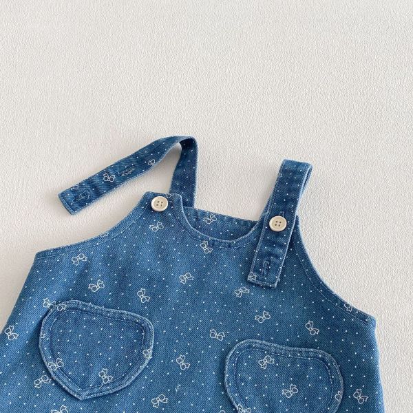 荷葉領打底上衣/蝴蝶結荷葉牛仔吊帶裙 