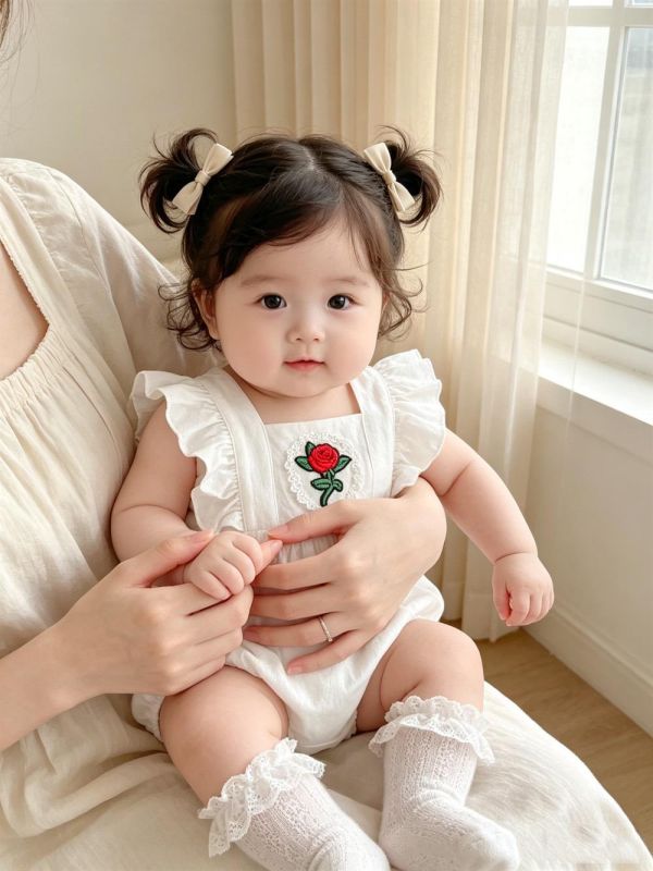 公主玫瑰小花刺繡包屁衣(2色) 