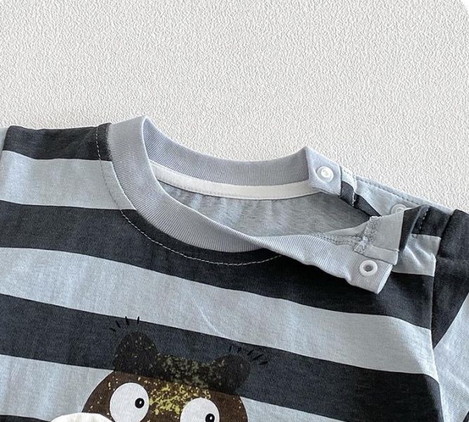 可愛松鼠印花條紋包屁衣 