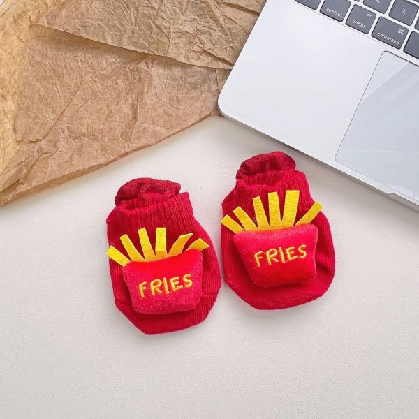 假兩件薯條印花吊帶連身裝+襪 