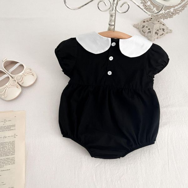 赫本風娃娃領撞色包屁衣 