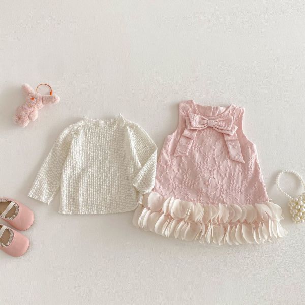 小香風壓紋打底衣/蝴蝶結網紗連身裙 