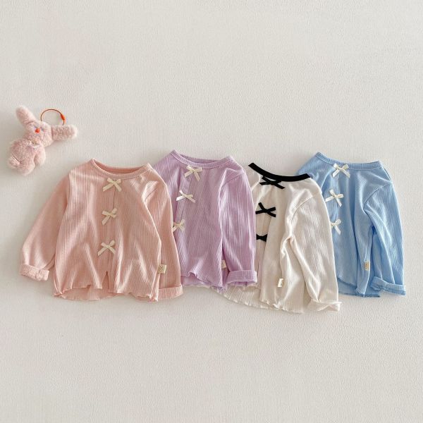 撞色蝴蝶結彈力素色上衣 