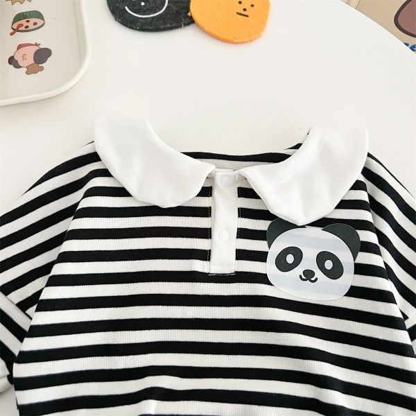 可愛娃娃領貓熊條紋包屁衣/打底褲 