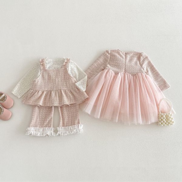 小香風網紗連身裙/打底衣/櫻桃背心套裝 