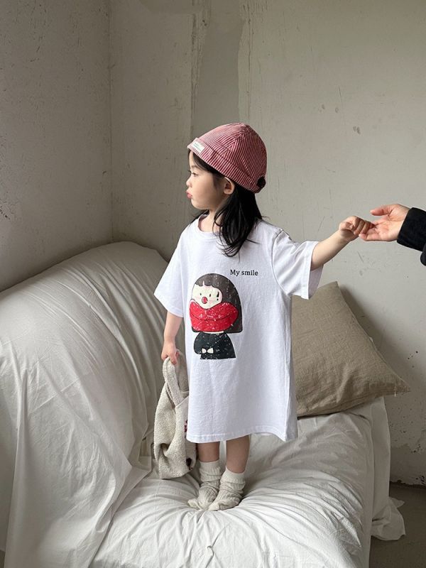 可愛搞怪女孩長版連身裙 