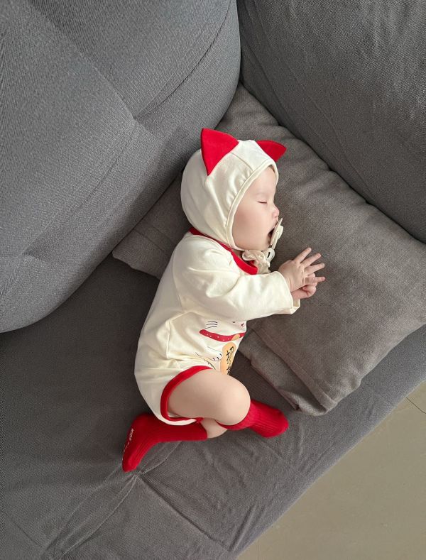 招財貓印花造型包屁衣+帽 