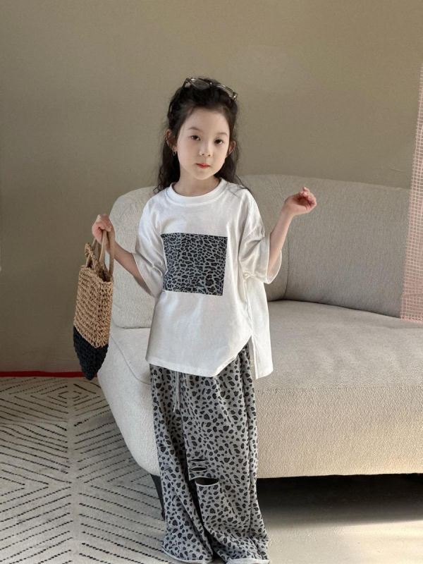 豹紋拼布素色寬鬆T恤上衣 