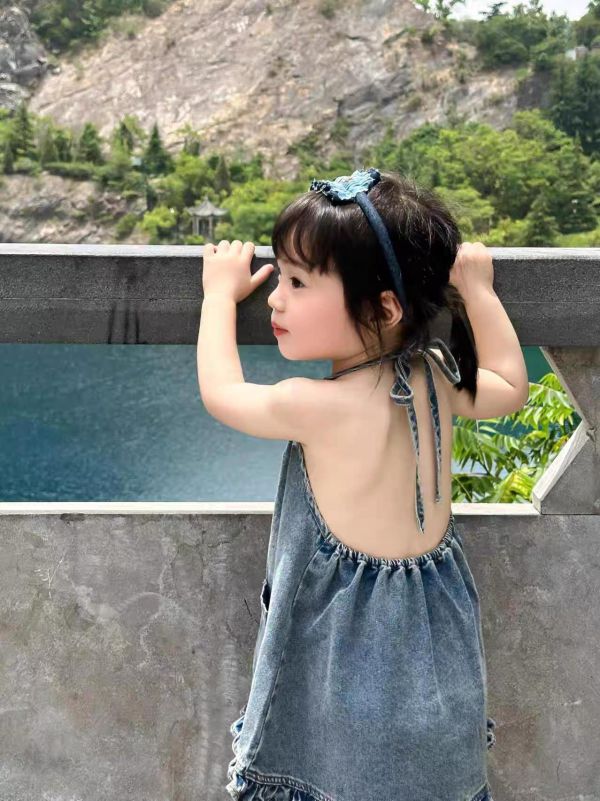 夏季露背綁帶牛仔連身裙 