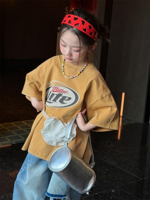 個性字母印花刷舊T恤上衣 