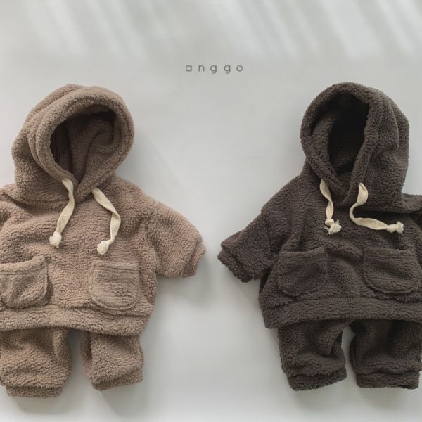 Q毛雙口袋連帽上衣+長褲 