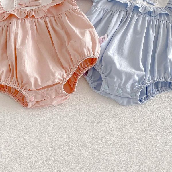 方領荷葉蝴蝶結澎袖包屁衣 