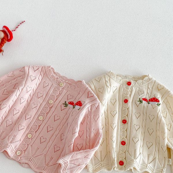 愛心簍空蘑菇針織開釦外套 