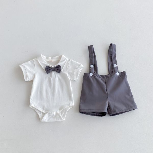 紳士寶寶領結包屁衣+西服吊帶褲套裝 