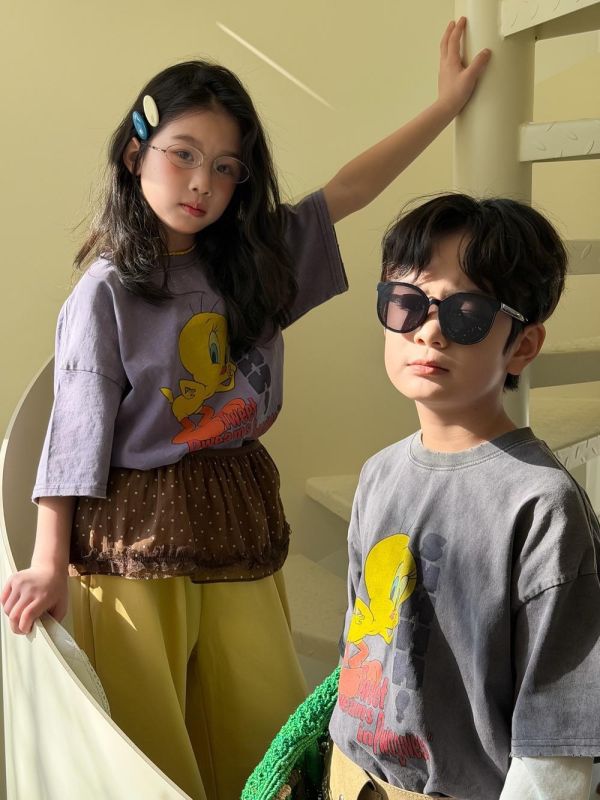 可愛刷舊崔弟印花寬鬆上衣 