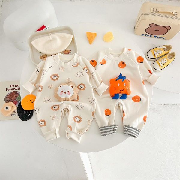 立體娃娃滿印印花拼接連身裝 