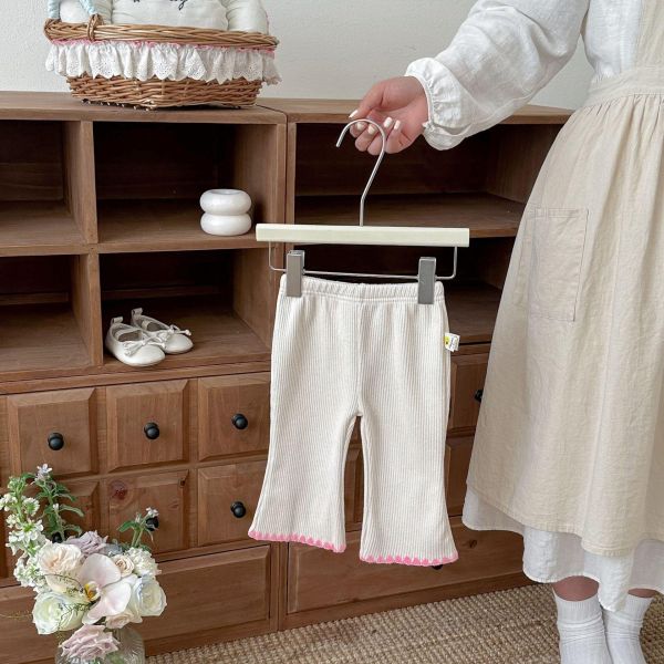 螺紋撞色造型褲管彈力喇叭褲 