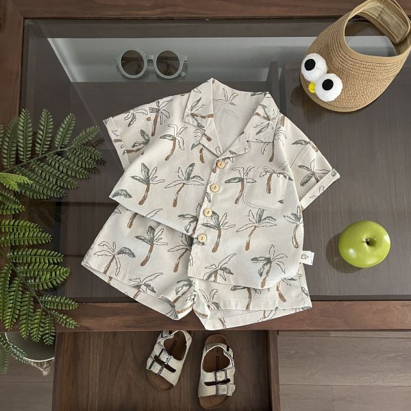 渡假休閒椰子樹印花兩件式套裝 