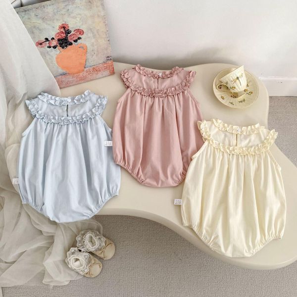 花領口兔子刺繡削肩包屁衣 