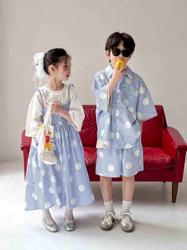 男女童夏季圓點條紋連身裙/套裝 